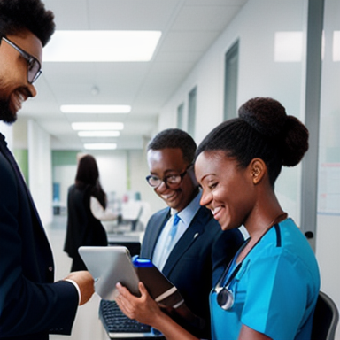 Diverse group of people using digital devices to access healthcare services