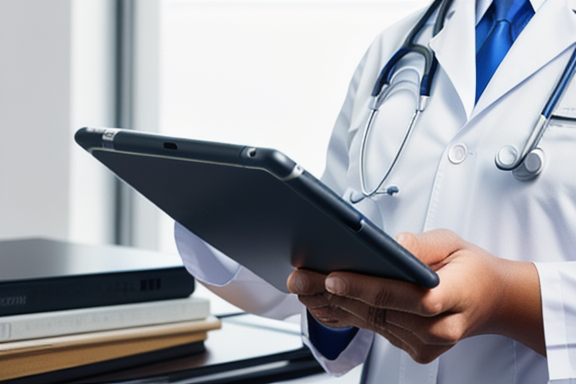 Doctor using a tablet connected to a 5G network