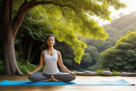 Person practicing yoga in a peaceful natural environment