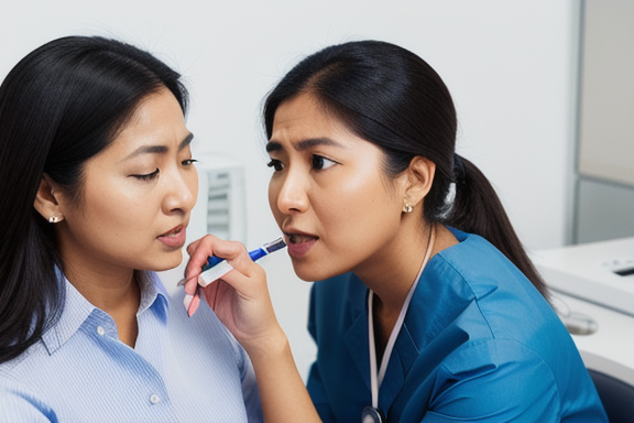 Otorhinolaryngologist examining a patient's ear