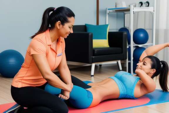 Terapeuta auxiliando um paciente em exercícios de reabilitação física