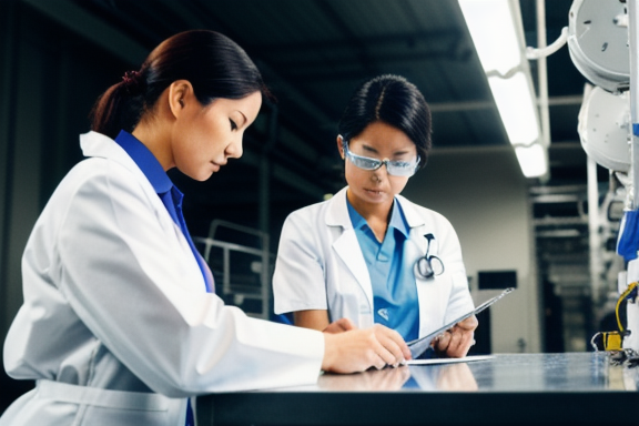 Médico do trabalho examinando um trabalhador em uma fábrica