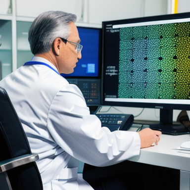 Doctor analyzing nuclear medicine images