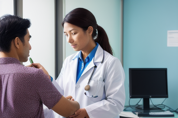 Doctor examining a patient in a tropical medicine clinic